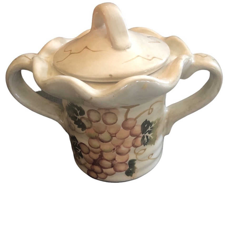 Cabernet Hand Painted Wine Motif Grapes Replacement Sugar Bowl With Cover Dining